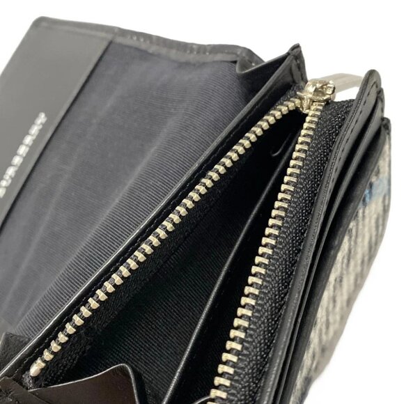 Auth Burberry Black Cream Light Blue Wool Leather Coin Case - Picture 4 of 5